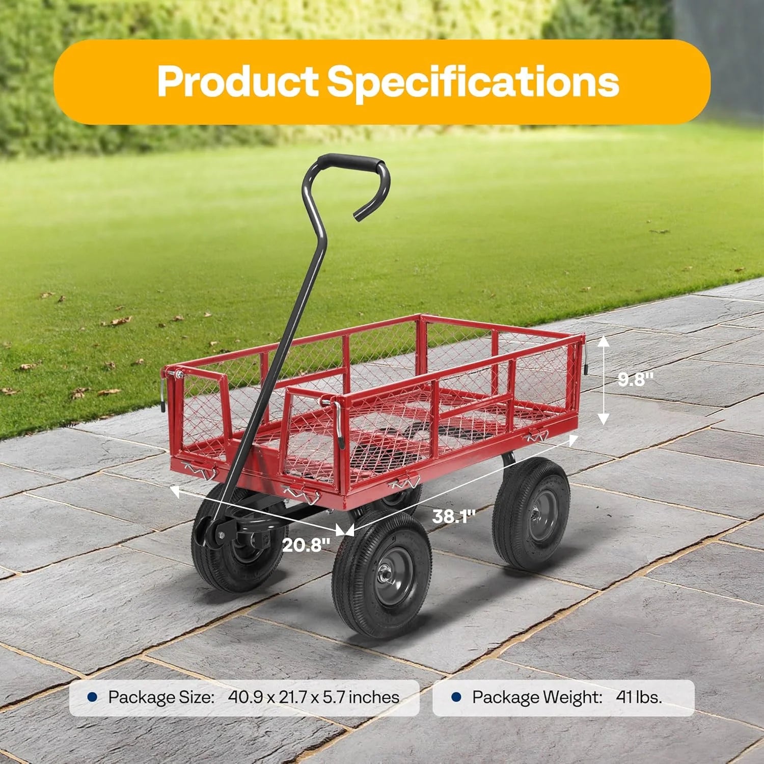 SPECSTAR Mesh Steel Garden Cart 880 lb Capacity, 38" x 21" Folding Utility Wagon with 10 in Wheels