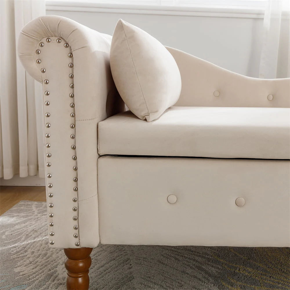 Storage Chaise Lounge, Upholstered Rolled Arm Chase Lounge with Nailhead Trim - Product image 4