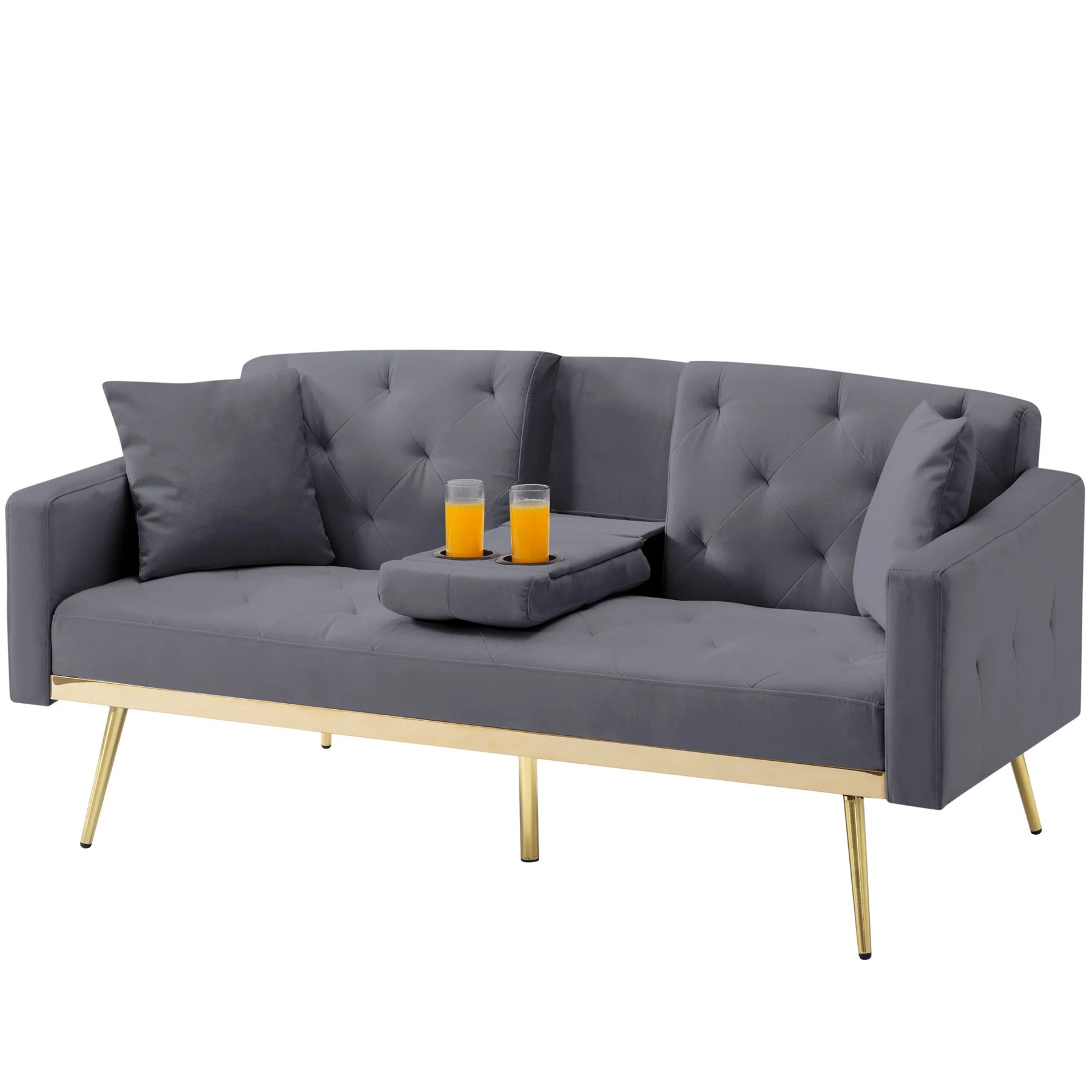Aukfa 75" Square Arm Futon Convertible Sofa Bed for Home Office, 2 Cup Holders, Linen, Dark Gray - Product image 38