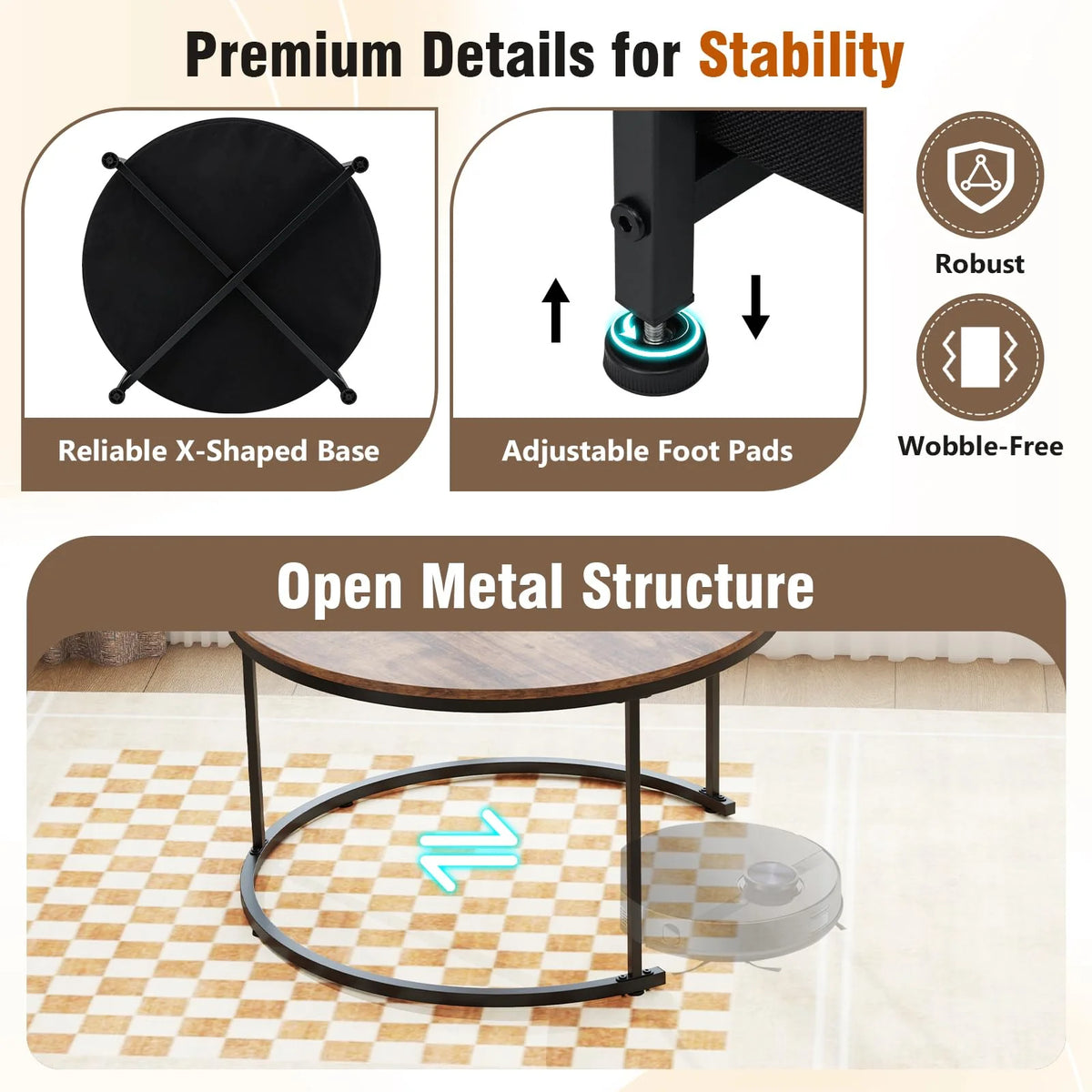 Tangkula Round Nesting Coffee Table Set of 2 with Fabric Storage Basket & Metal Frame
