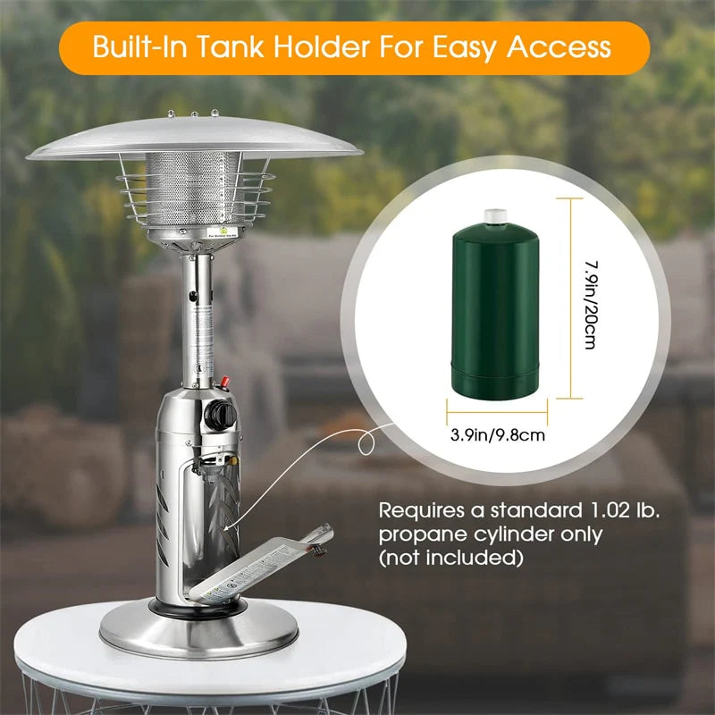 11, 000 BTU Tabletop Propane Patio Heater, Portable Stainless Steel Outdoor Heater with Adjustable Flame & - Product image 6