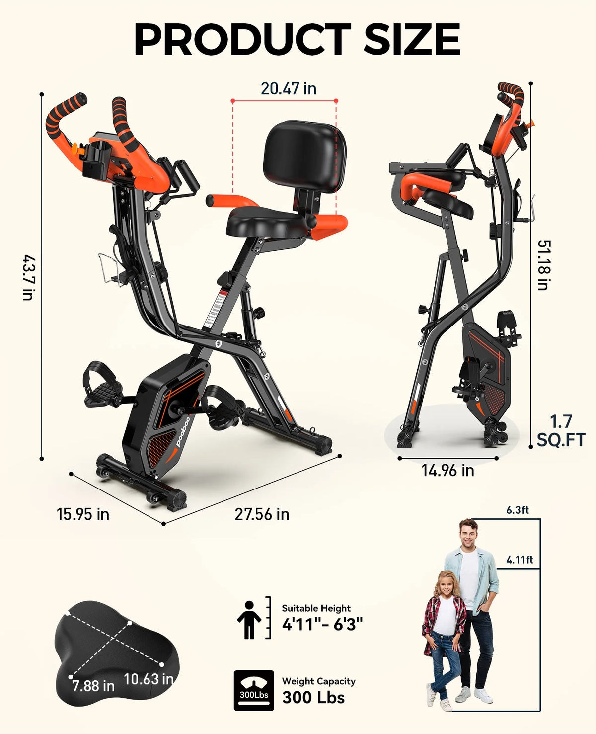 Pooboo 4in1 Folding Exercise Bike Indoor Cycling Bike Stationary Magnetic X Bike Gym Workout 300 lb Easy - Product image 29