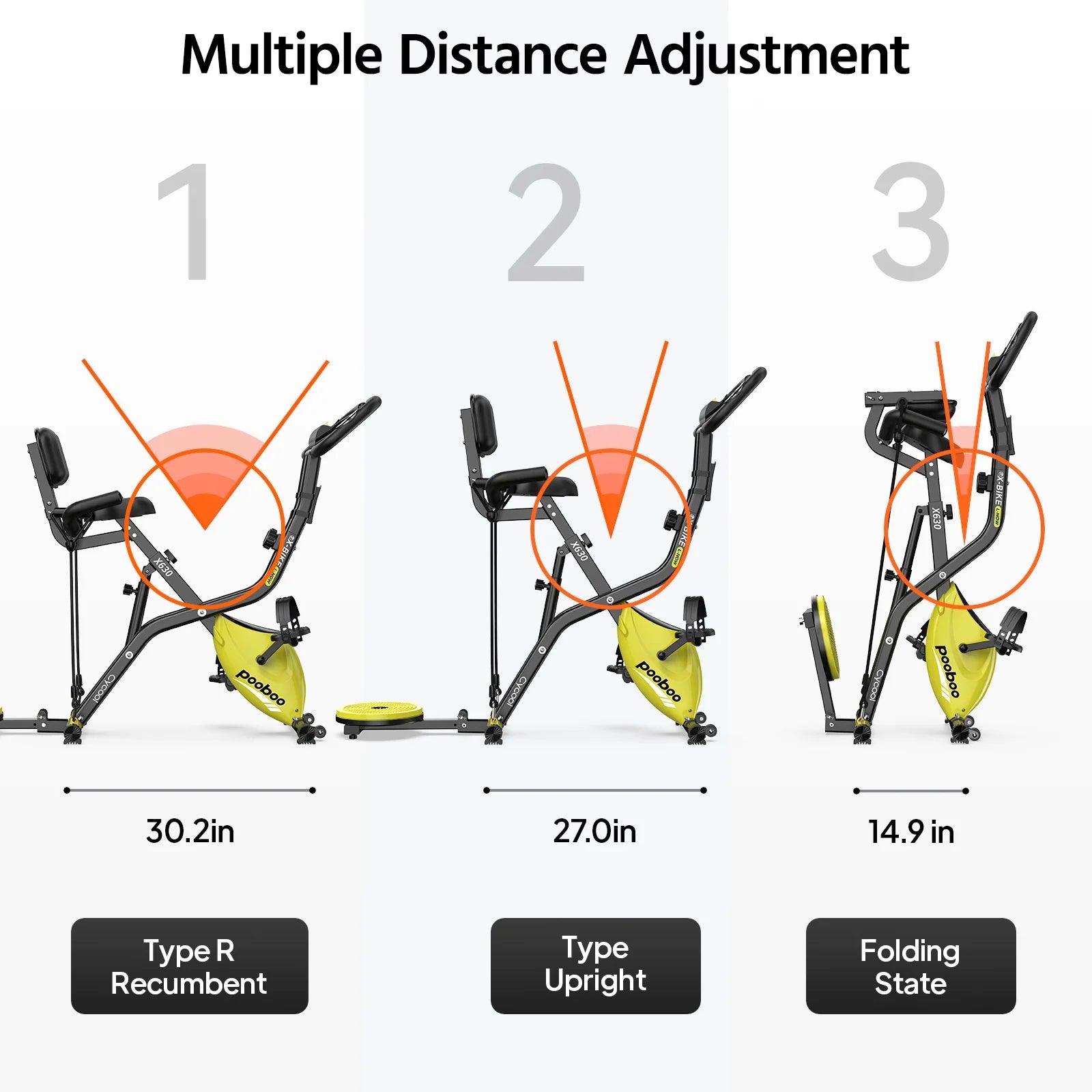Pooboo 4in1 Folding Exercise Bike Indoor Cycling Bike Stationary Magnetic X Bike Gym Workout 300 lb Easy - Product image 10