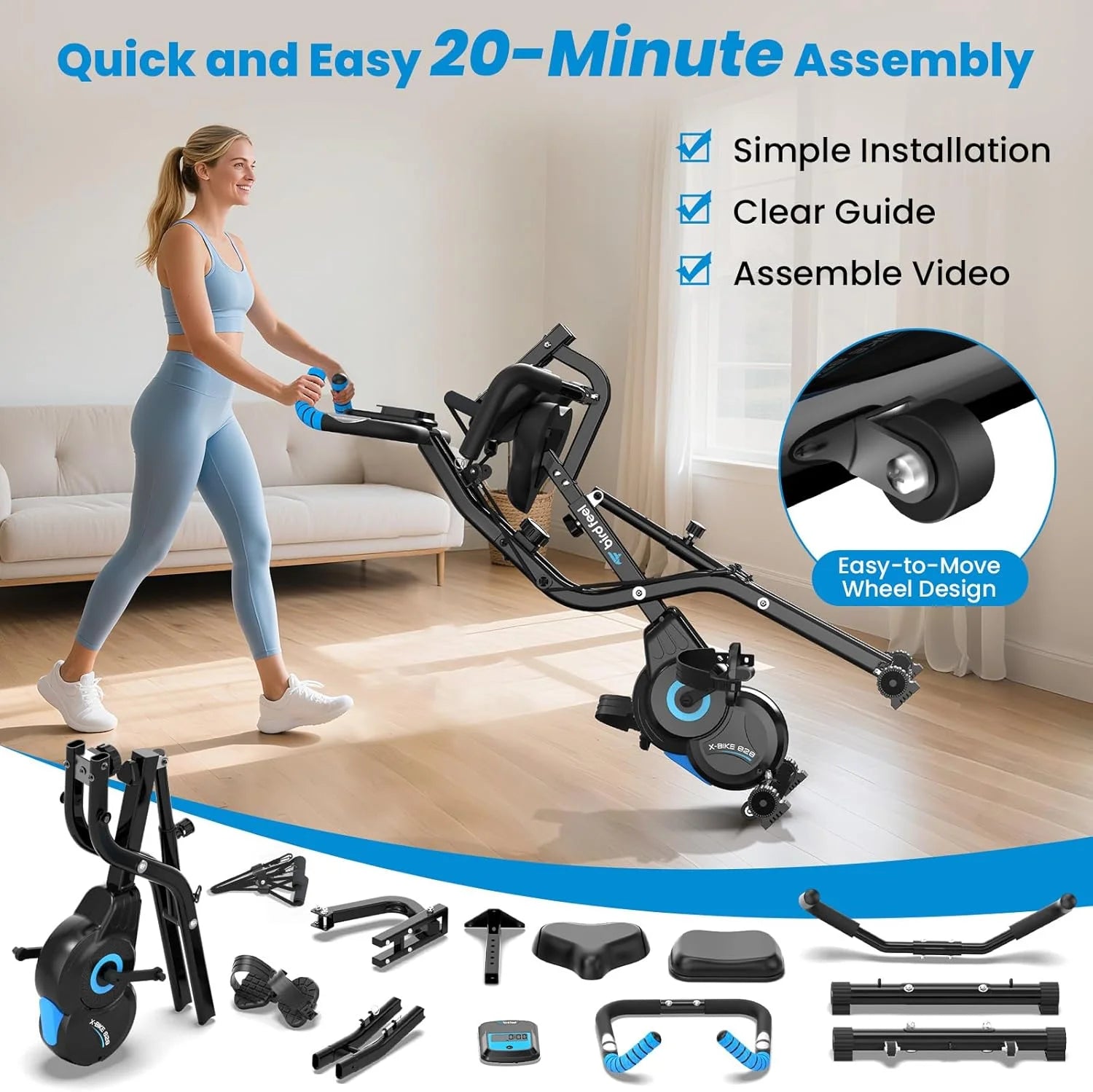 Pooboo 4in1 Folding Exercise Bike Indoor Cycling Bike Stationary Magnetic X Bike Gym Workout 300 lb Easy - Product image 34
