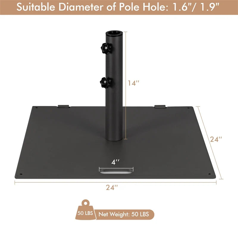 50 LBS Heavy Duty Patio Umbrella Base Stand, 24" Square Steel Outdoor Umbrella Weight with Wheels & 2 - Product image 19