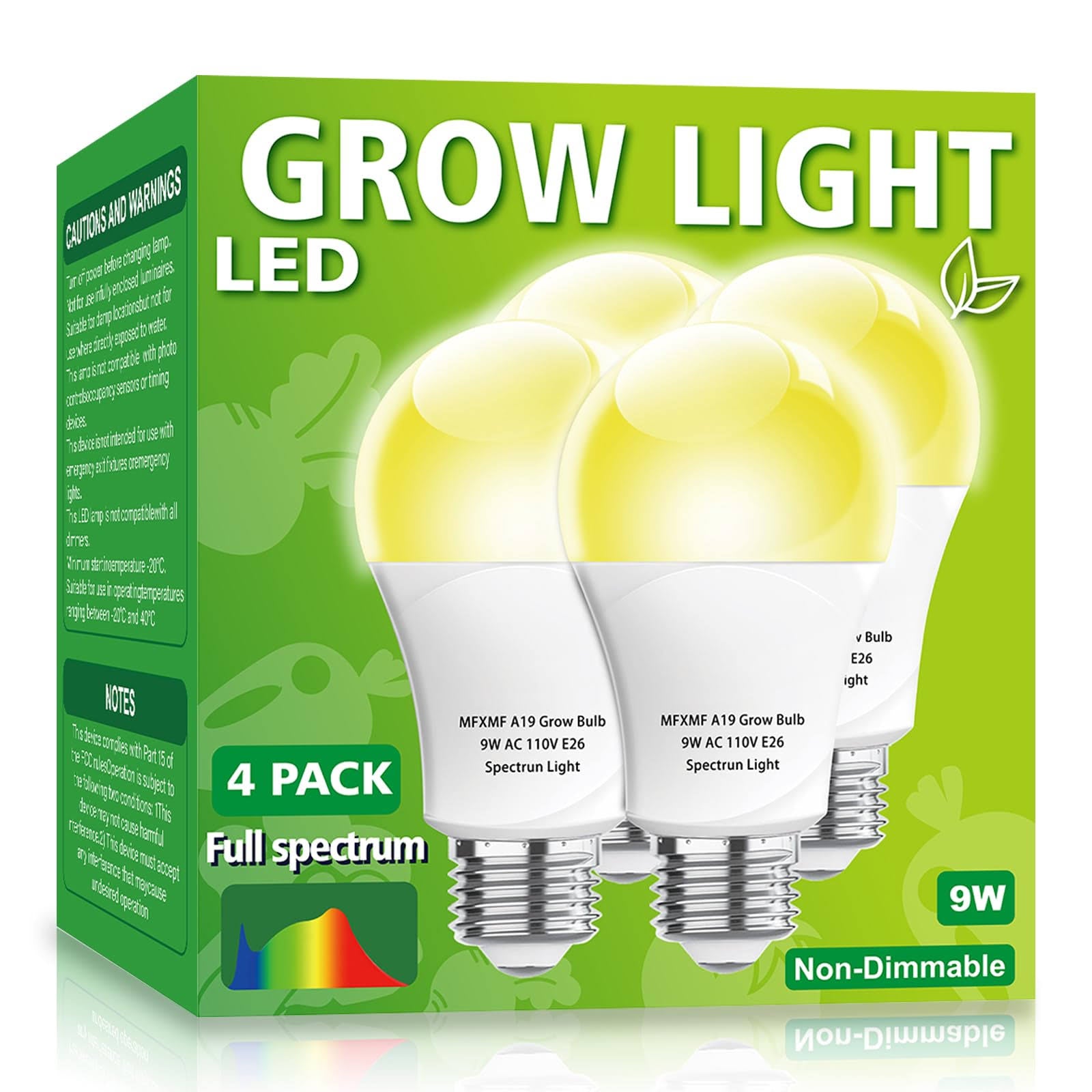 mfxmf 4 Pack LED Grow Light Bulb A19 Bulb Full Spectrum Plant Light Bulb 9W E26 Grow Bulb Replace Up to - Product image 1