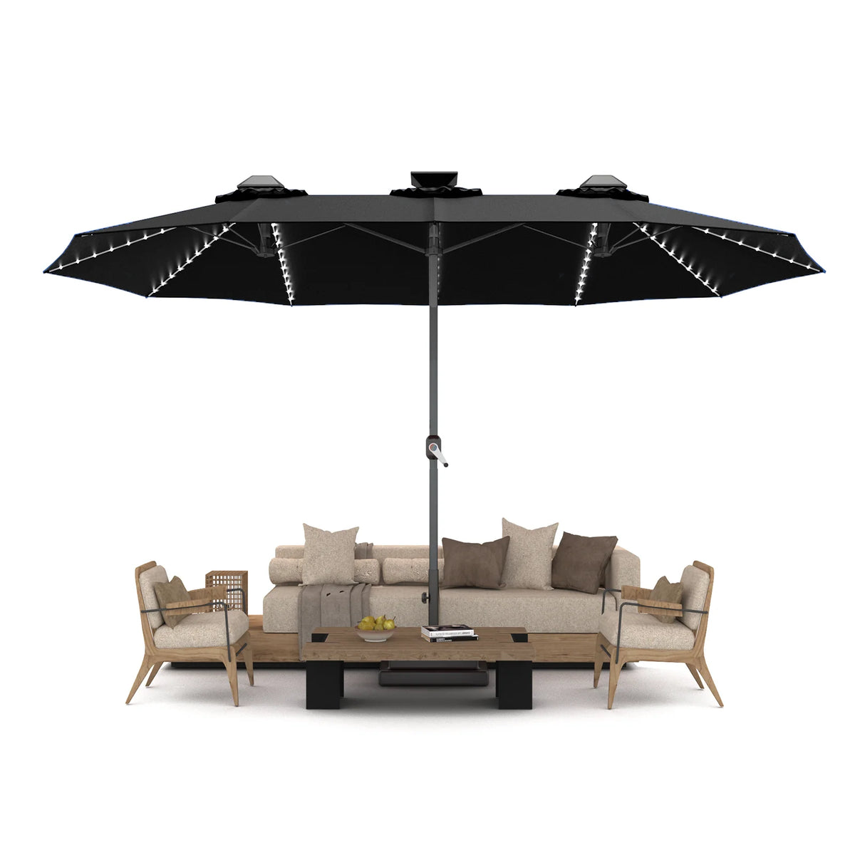 AECOJOY 15ft Patio Double-Sided Umbrella, 156 PCS Solar LED Light Outdoor Large Umbrella, Black - Product image 10