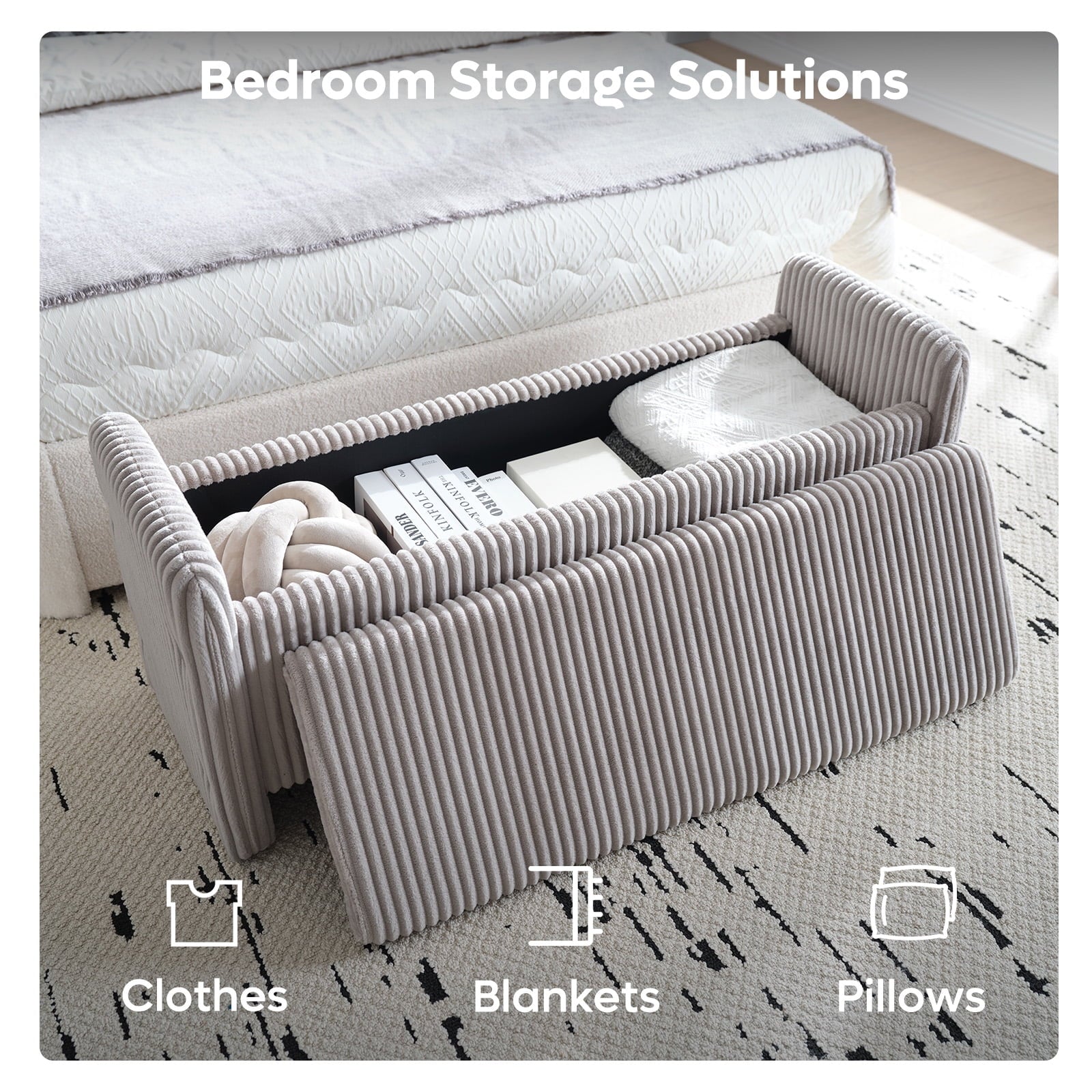 Pinmoco 44" Storage Ottoman Bench, Upholstered Entryway Bench with Storage End of Bed Bench for Bedroom& - Product image 4