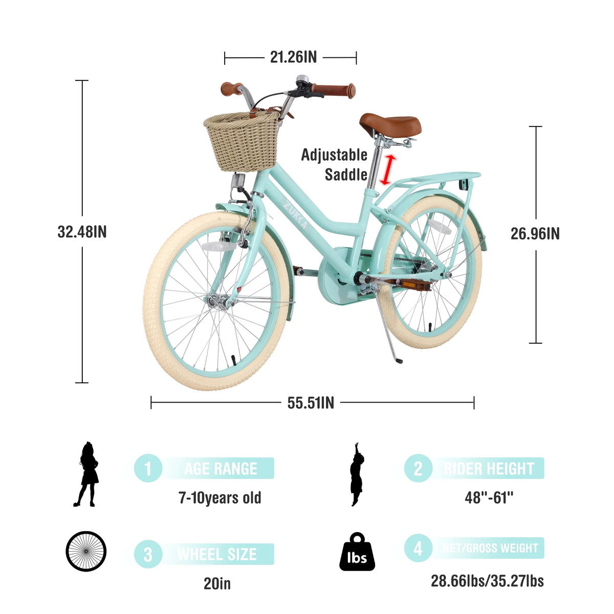 Aezusy 20 in Kids Bike with Basket for 7 - 10 Years Old Girls, Purple - Product image 12