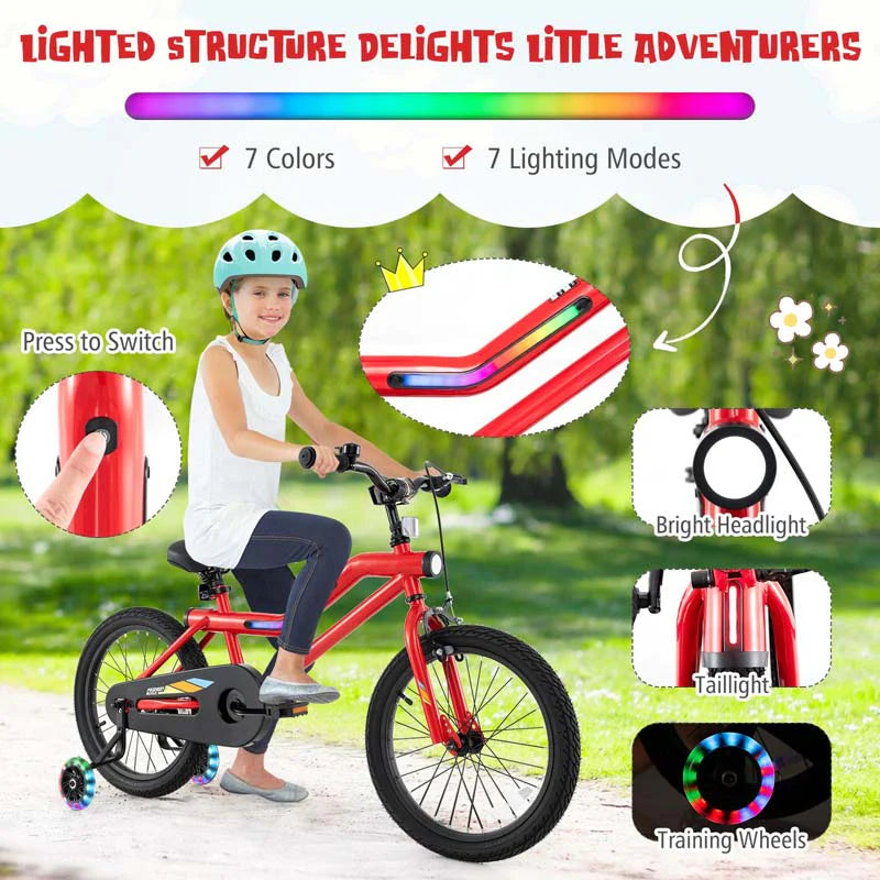 16/18 Inch LED Lighted Kids Bike with Training Wheels, Headlight, Adjustable Seat & Dual Brakes - Product image 6