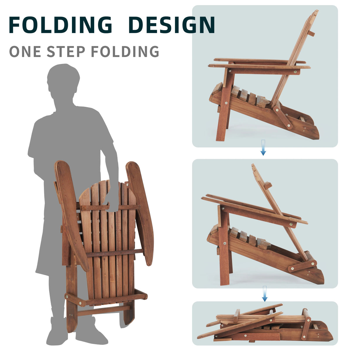 AECOJOY Wooden Outdoor Folding Adirondack Chair Set of 2 Wood Lounge Patio Chair for Garden, Lawn - Product image 5