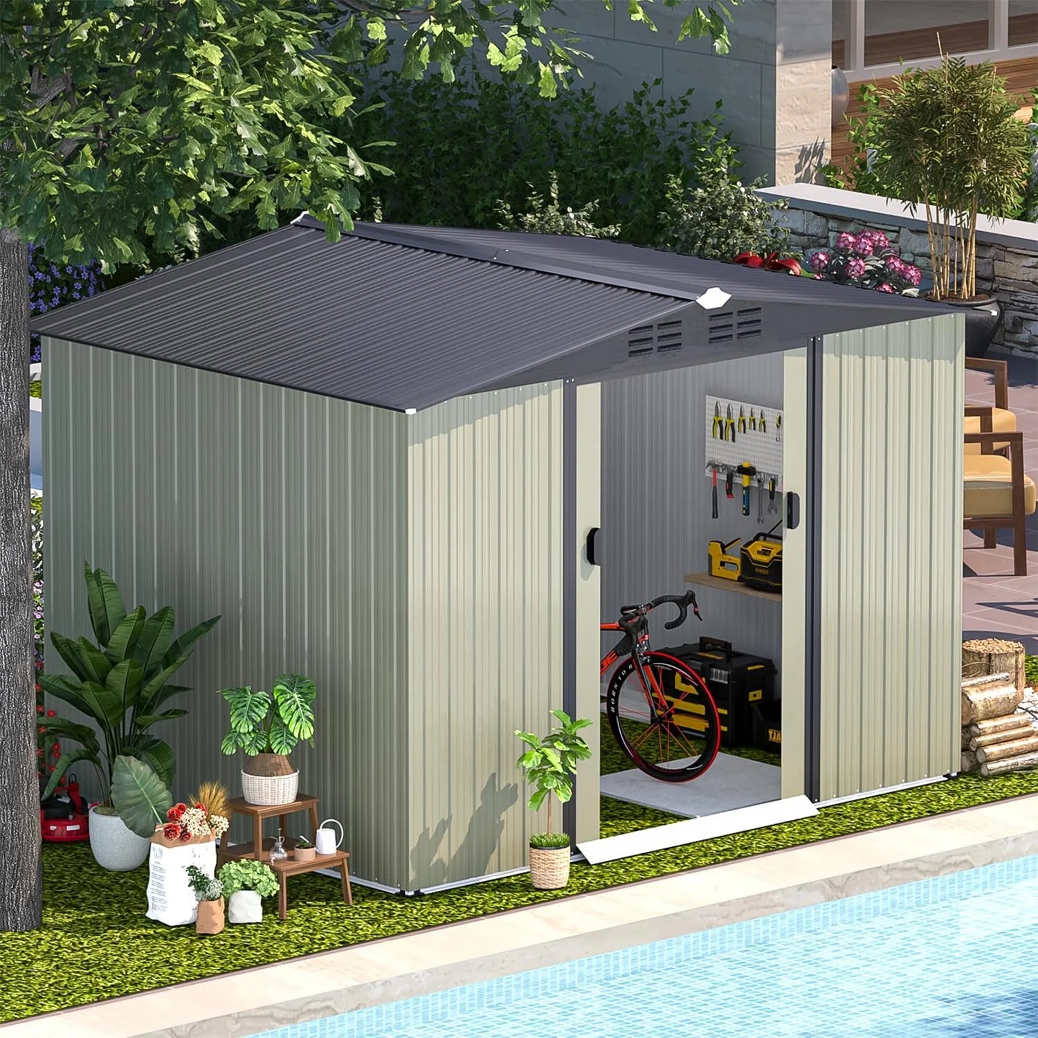 AECOJOY 8x6 Ft Outdoor Storage Tool Shed, Gray - Product image 5